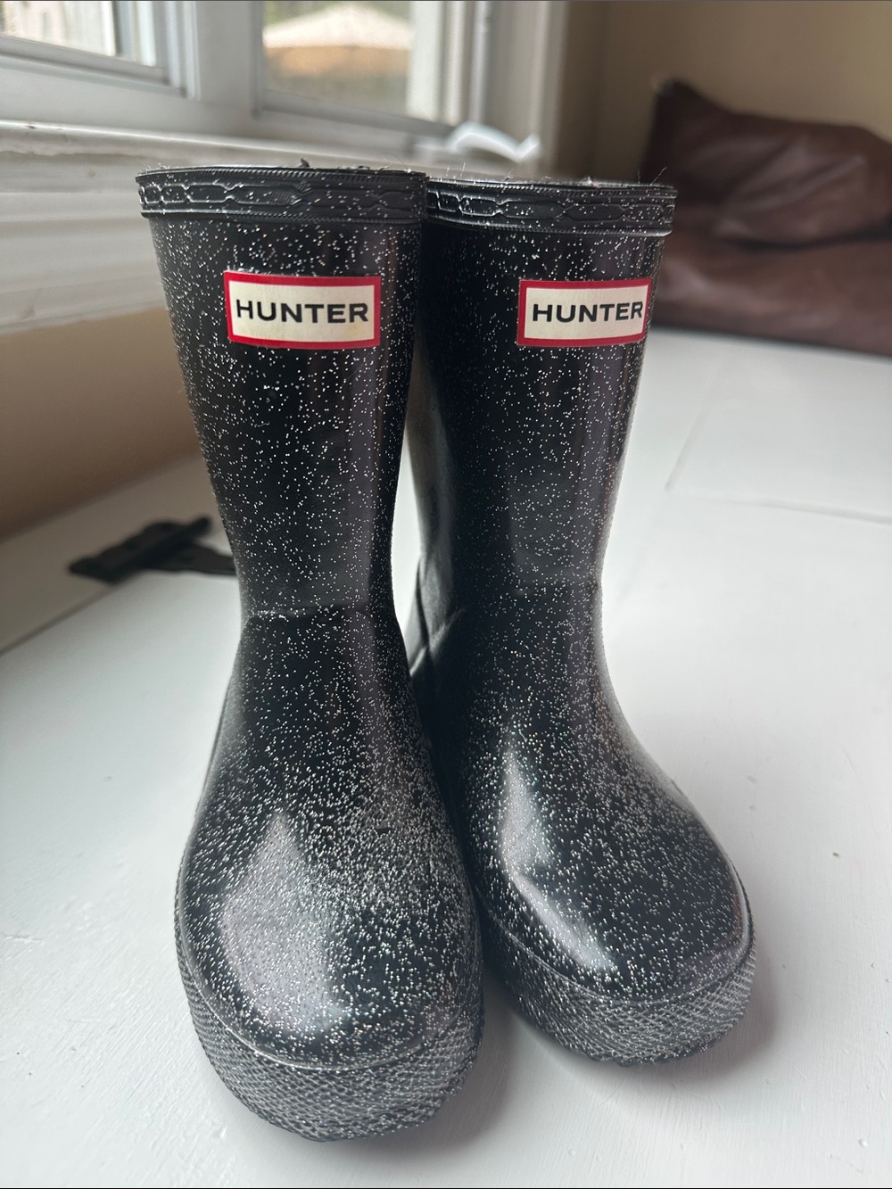 Hunter Kids Black Glitter Rain Boots